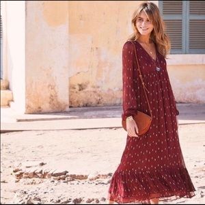Maroon boho maxi dress with gold flecks
